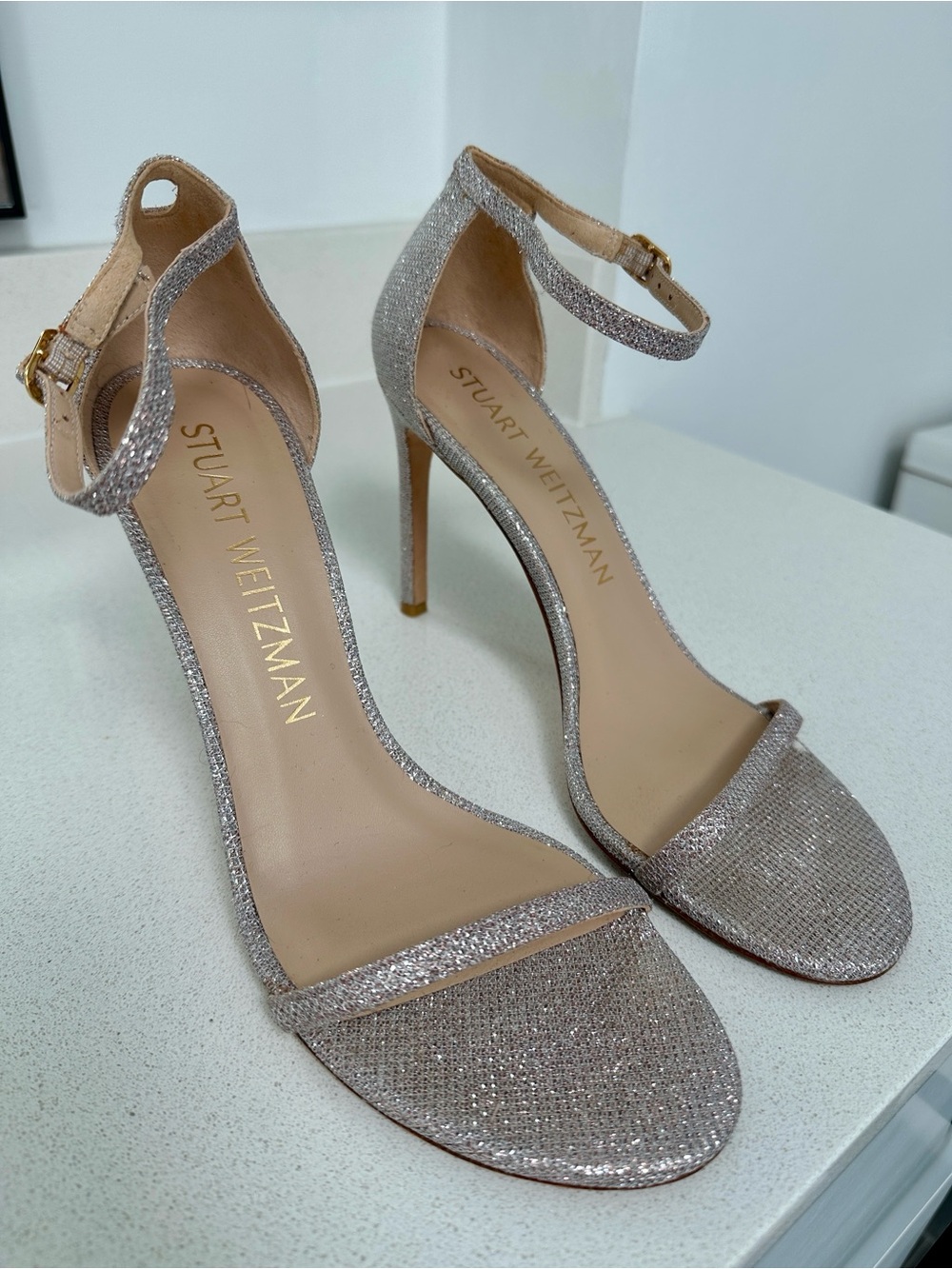 Stuart Weitzman Sparkling Nudistsong Ankle-Strap Sandals